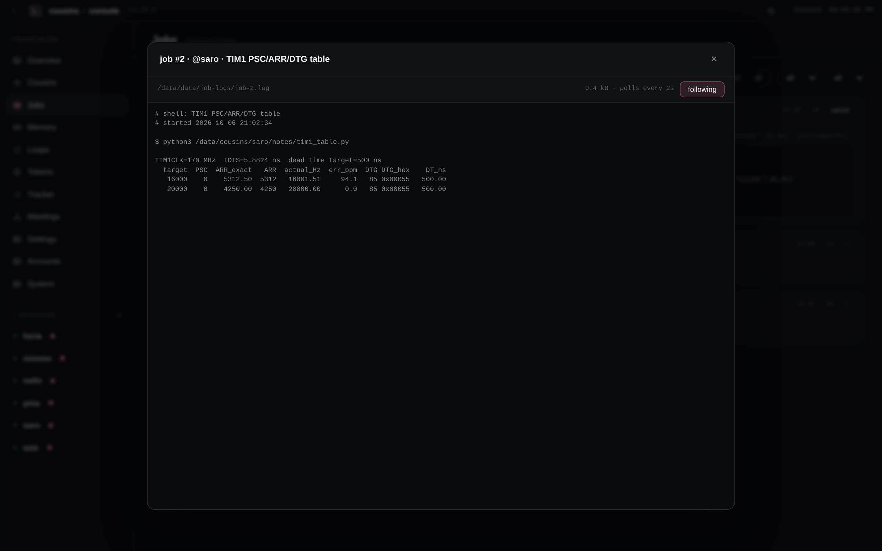 A job’s log opened