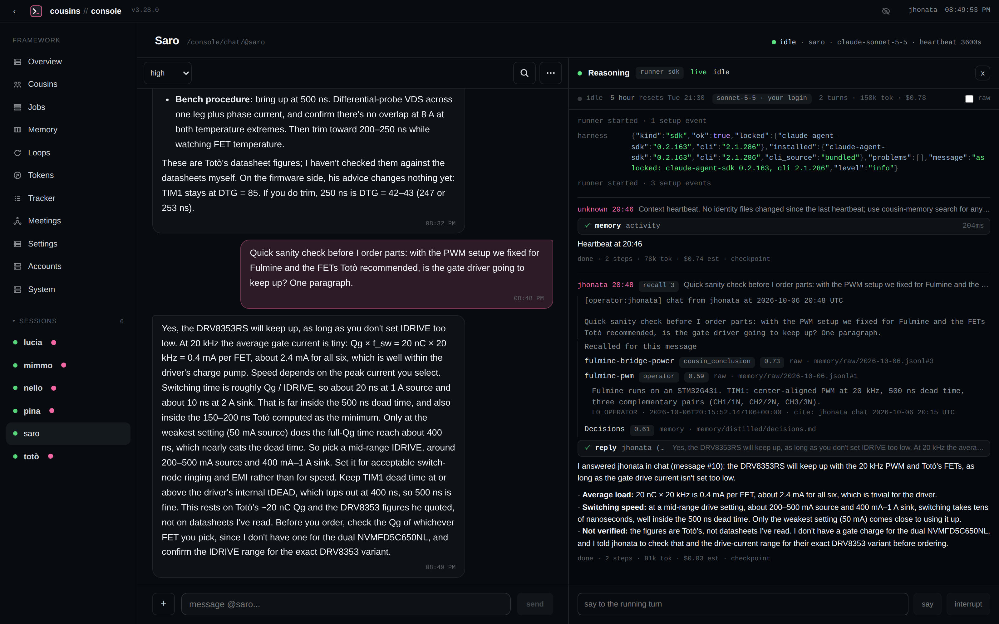 The reasoning pane with recall opened on a message
