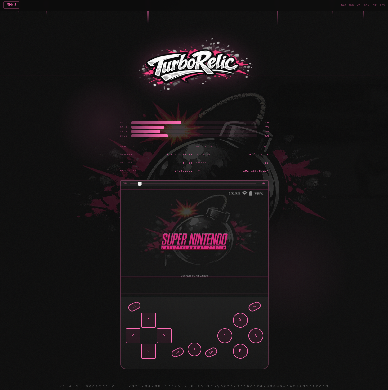 TurboRelic Deck - streaming the EmulationStation menu with virtual gamepad